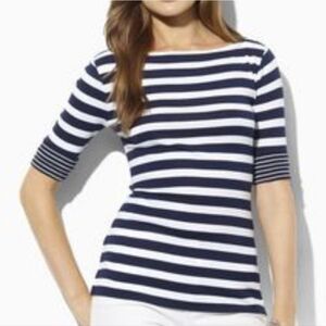 🔺️Ralph Lauren Black & White Striped Cuffed Sleeve Top Large